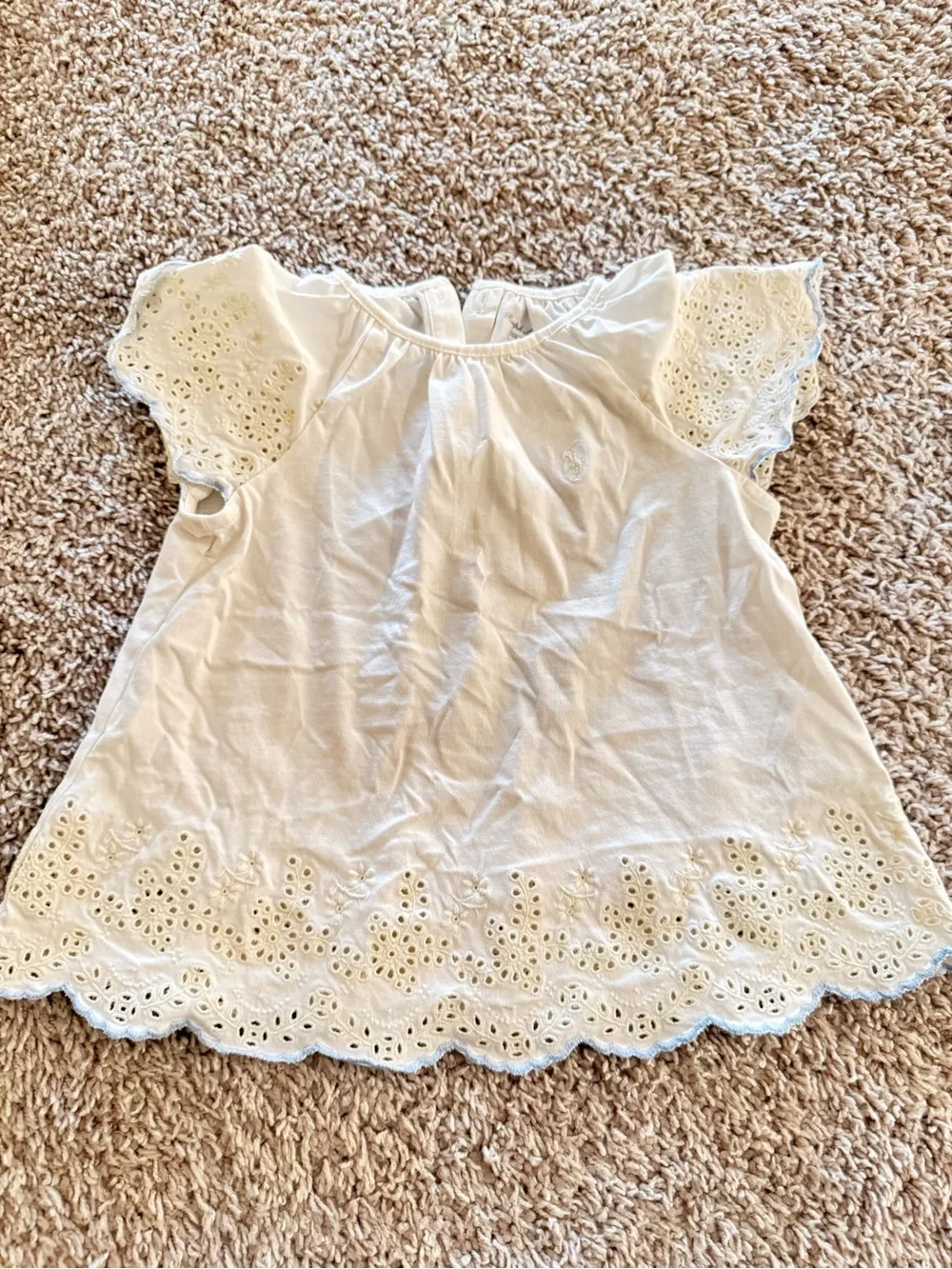Ralph Lauren Cream Eyelet Flutter Sleeve Kids Top
